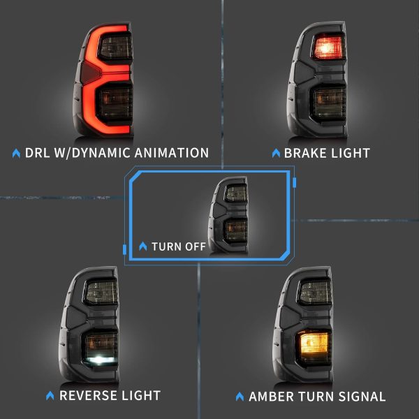 Faros Luces LED Traseros, Luces traseras LED compatibles con Toyota Hilux Revo 2015-2020 camioneta, conjunto de lámpara posterior con luz de circulación de animación dinámica - Imagen 2