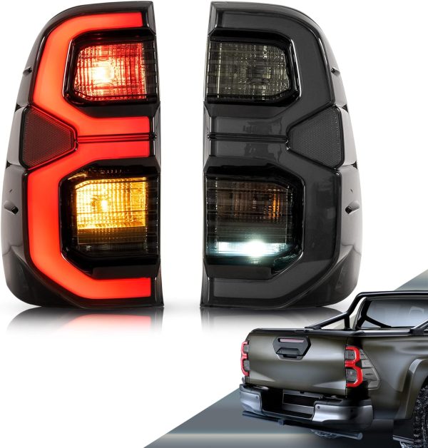 Faros Luces LED Traseros, Luces traseras LED compatibles con Toyota Hilux Revo 2015-2020 camioneta, conjunto de lámpara posterior con luz de circulación de animación dinámica