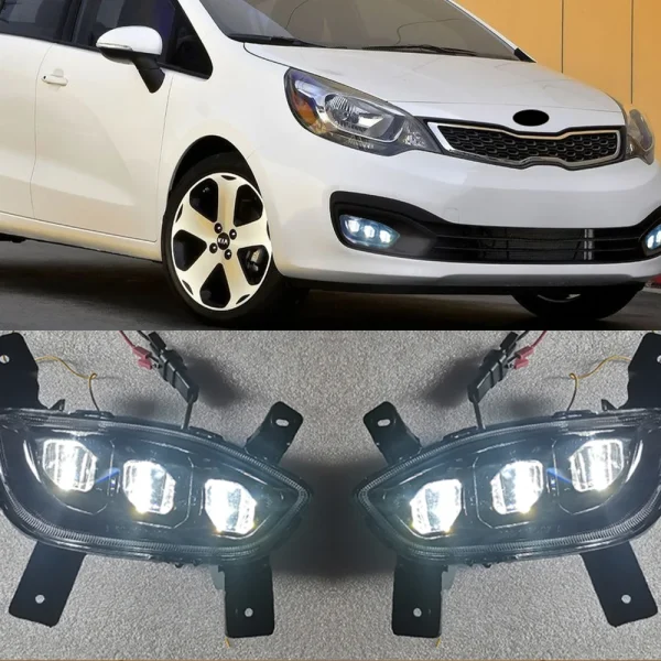 Neblinero Luz LED para KIA RIO 2012 2013 2014 2015, Luz de circulación diurna antiniebla Lámpara LED DRL Con señal de giro amarilla - Imagen 5