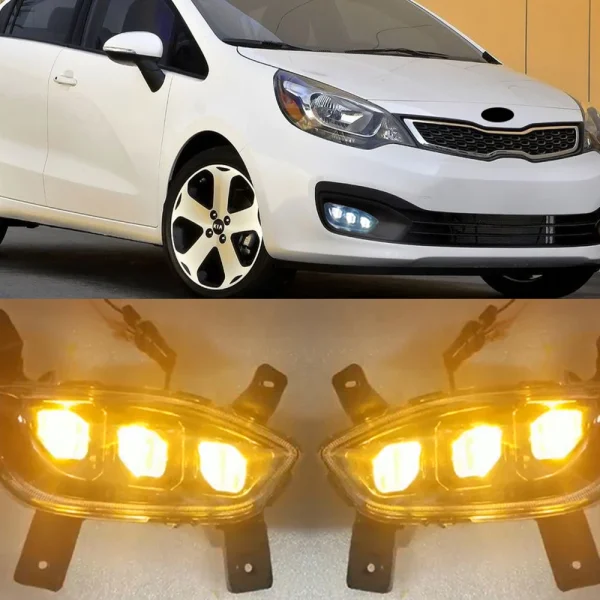 Neblinero Luz LED para KIA RIO 2012 2013 2014 2015, Luz de circulación diurna antiniebla Lámpara LED DRL Con señal de giro amarilla - Imagen 6