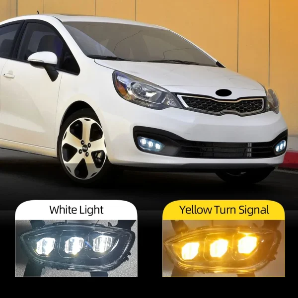 Neblinero Luz LED para KIA RIO 2012 2013 2014 2015, Luz de circulación diurna antiniebla Lámpara LED DRL Con señal de giro amarilla