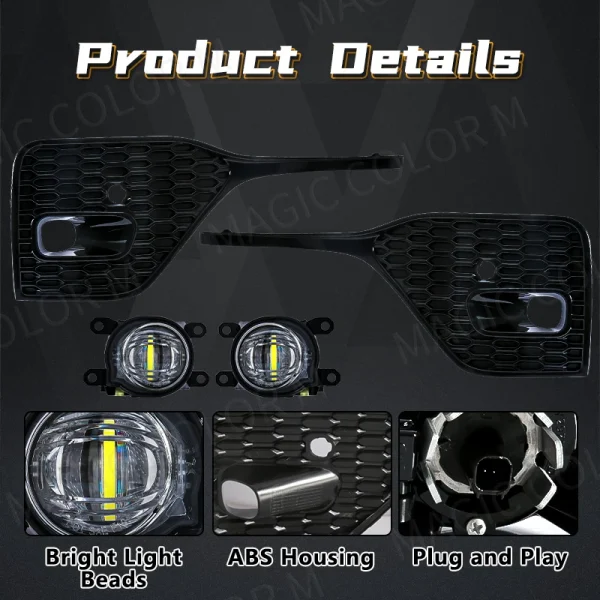 Conjunto de luces antiniebla para coche Toyota Fortuner 2020 2021, lámpara antiniebla delantera LED blanca, cubierta impermeable, bisel de parrilla, 12V, accesorios para automóviles - Imagen 5