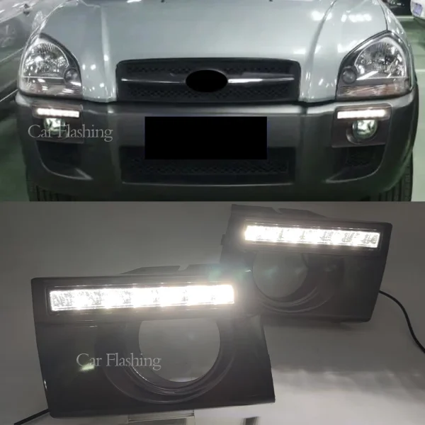 Luces LED de circulación diurna para Hyundai Tucson, faros antiniebla DRL, cubierta de lámpara, Neblinero LED 1 par, 2005, 2006, 2007, 2008, 2009