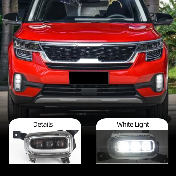 Neblineros LED de circulación diurna para KIA Seltos KX3 2020 2021, luces LED antiniebla DRL, señal de giro amarilla - Imagen 2