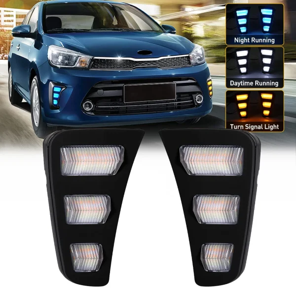 Luces de circulación diurna DRL Led para Kia Pegas 2018 2019, señal de giro dinámica, lámparas Neblineros, blanco, amarillo, azul, 12V