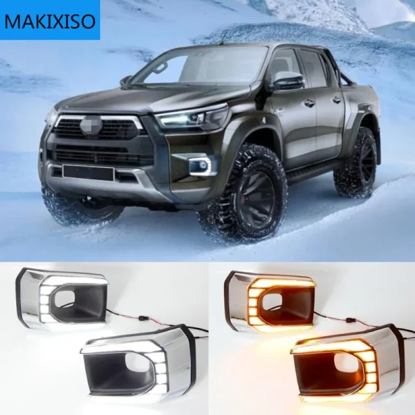 Luz LED de conducción diurna para Toyota Hilux Revo Rocco 2020 2021 impermeable 12V amarillo luz indicadora de señal de giro parachoques LED DRL