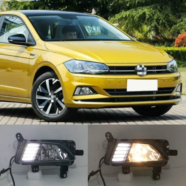 Luz LED diurna DRL para Volkswagen Polo  2018 - 2019, lámpara antiniebla secuencial con función de señal de giro amarilla, 12V, Neblineros LED 1 par - Imagen 2