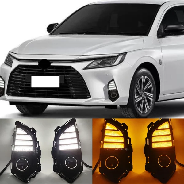 Luz de circulación diurna LED para coche Toyota Yaris Ativ Vios 2023, relé de señal de giro dinámico, luz de día DRL, Neblinero LED - Imagen 2