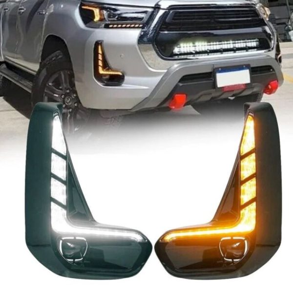 Luz LED DRL de día para Toyota Hilux Revo 2020 2021, luz diurna antiniebla, bisel con señal de giro secuencial dinámica