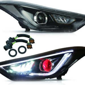 Faros delanteros Led Vland Hyundai Elantra 2012-2015 y Elantra Coupe 2013 2014 ( No para híbrido ) W / DRL, luz frontal LED con señal de giro, faro Plug-n-Play, ojos de demonio
