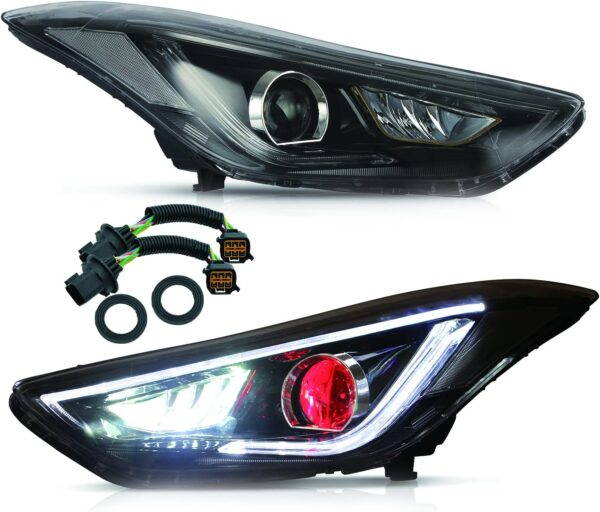 Faros delanteros Led Vland Hyundai Elantra 2012-2015 y Elantra Coupe 2013 2014 ( No para híbrido ) W / DRL, luz frontal LED con señal de giro, faro Plug-n-Play, ojos de demonio