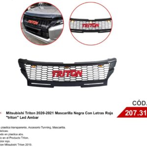 Mascarilla Negra Con Letras Roja "Triton" Led Ambar Mitsubishi Triton  2020-2021