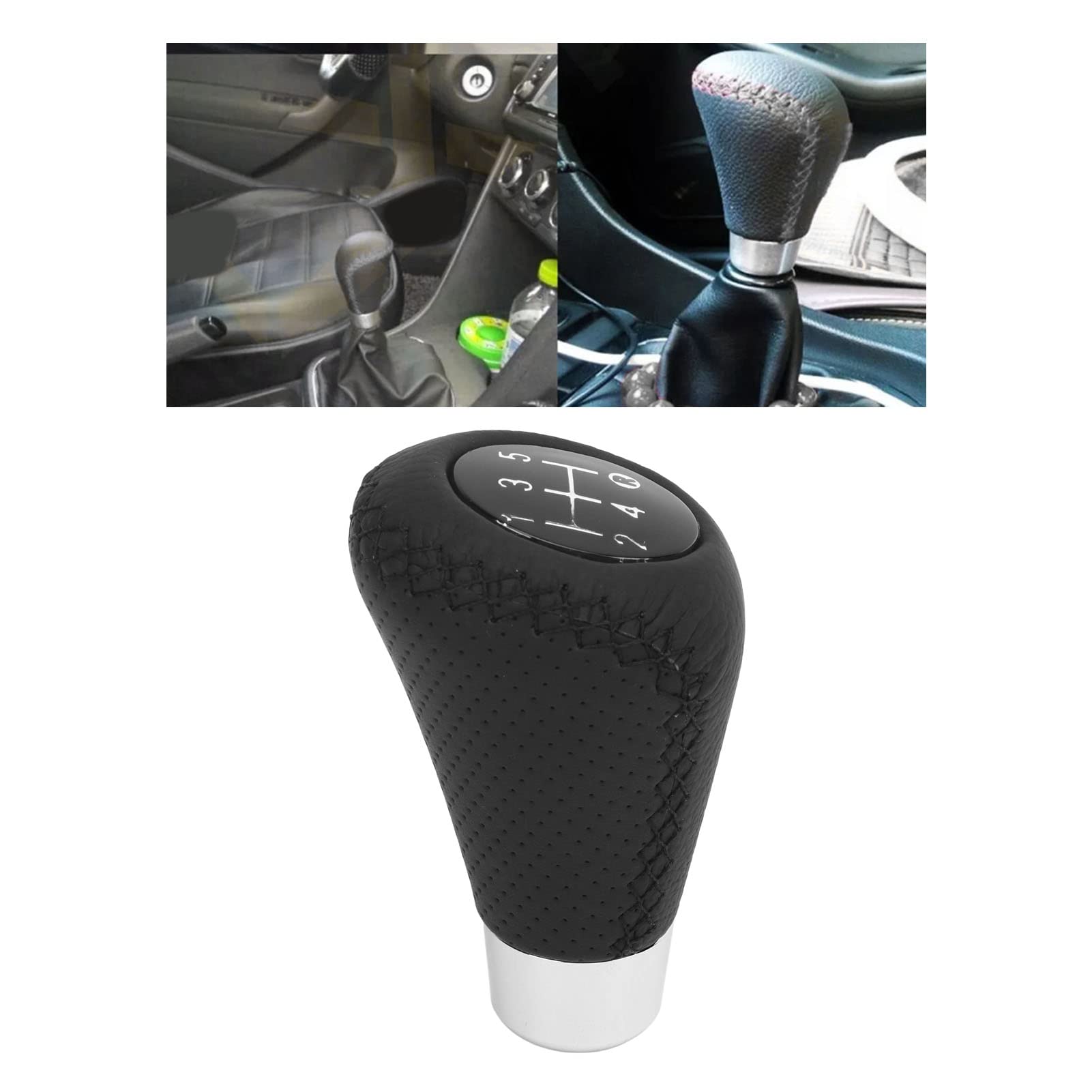 Pomo de palanca de cambios de 5 velocidades, cabezal de palanca de cambios de carro de cuero genuino, universal para carros de cambio manual