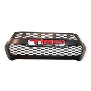 Mascarilla Rejilla Delantera Negra con Letras Rojas TRD Con Luz LED Ambar para Toyota Hilux Rocco 2021 2022