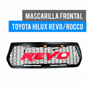 Mascarilla Rejilla Delantera Plástica Negra Letras Rojas REVO para Toyota Hilux Rocco 2018 2019