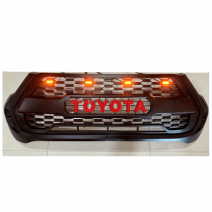 Mascarilla Rejilla Delantera Negra con 4 Luz Ambar LED Letras Rojas TOYOTA para Toyota Hilux 2021 2022 2023 2024