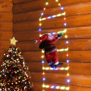 Papa Noel Luz LED de escalera para decoración navideña, lámpara colgante de Papá Noel para interior y exterior, ventana, jardín y árbol de Navidad Santa Claus
