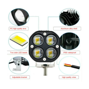 Neblineros LED Antiniebla de 4 Lupas Cuadrado 4x4 Bicolor para Vehículos o Motocicletas 12V-48V
