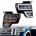 Faros LED Delanteros compatibles con Ford F150 2009 2010 2011 2012 2013 2014 (no para modelos LED y F250 F350) con señal de giro secuencial, con DRL de animación dinámica, con tazón reflectante para lado del pasajero y del conductor, reflector ámbar