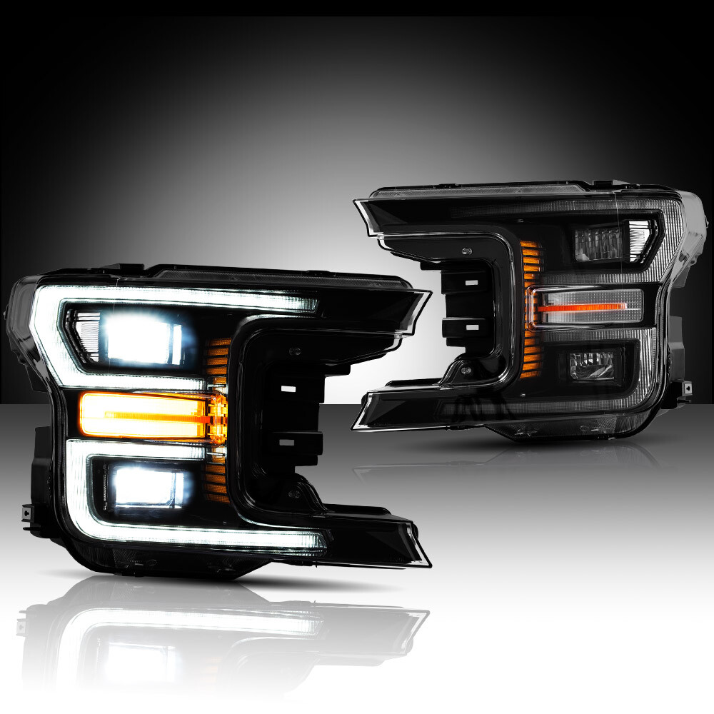 aros delanteros LED compatibles con F150 2018 2019 2020 (no compatible con un Raptor) con señal de giro secuencial, sin necesidad de bombillas adicionales, carcasa negra