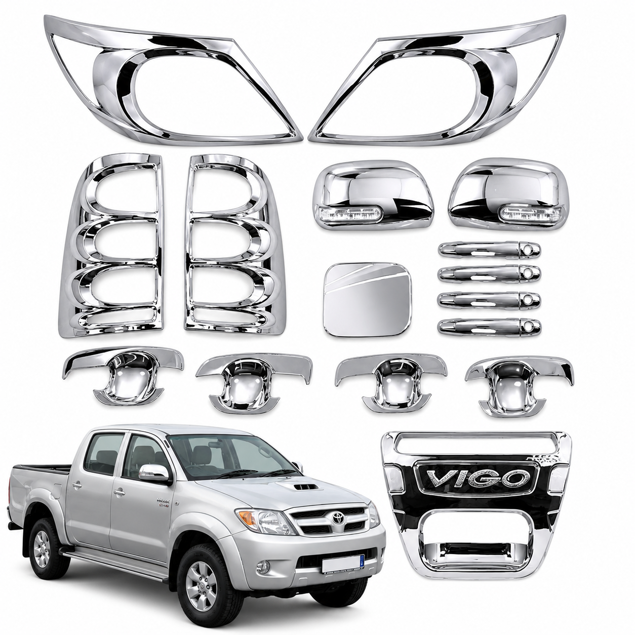 Kit de Cromados Protectores Niquelados para Toyota Hilux Vigo 2005 2006 2007 2008 2009 2010 2011