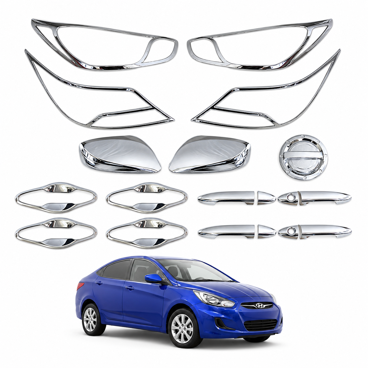 Kit de Cromados Protectores Niquelados para Hyundai Accent 2012 2013 2014 2015 2016 2017 2018 2019