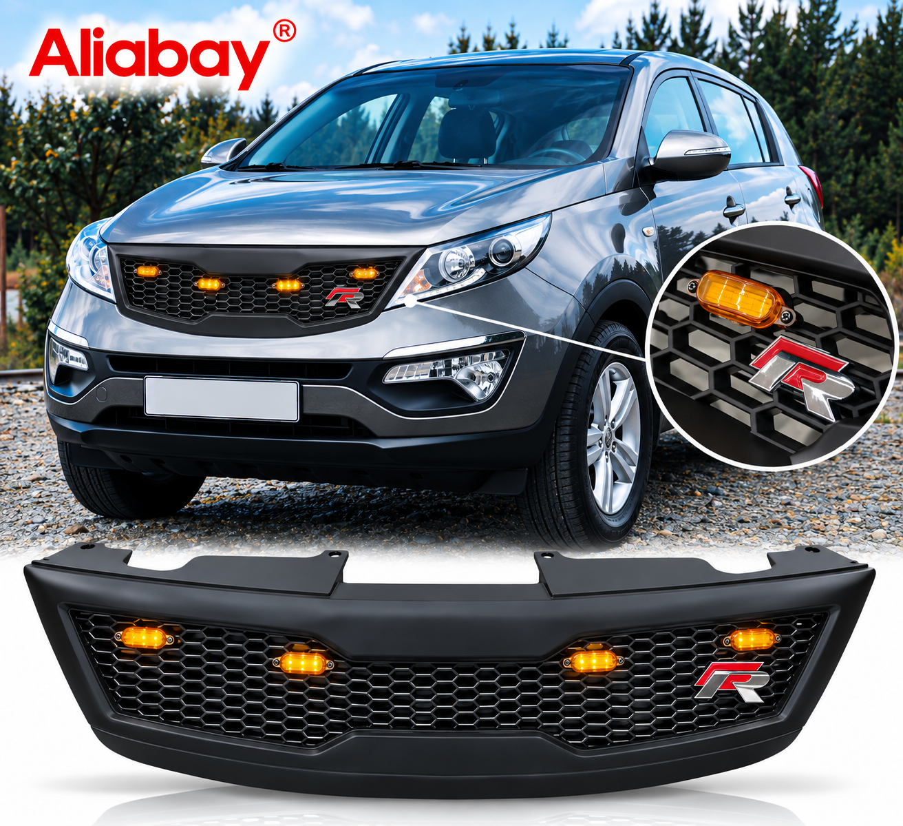 Mascarilla LED para Kia Sportage R 2012 2013 2014 2015 2016 2017 2018 2019 Nueva Versión Original Persiana Genuina con Luz