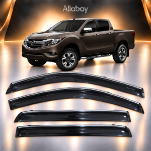 Cubrelluvias Negros con Filo Cromado Mazda BT-50 Doble Cabina 2012 2013 2014 2015 2016 2017 2018 2019 2020